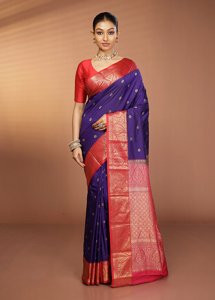 Blue Kanjivaram Silk Saree With Blouse Piece