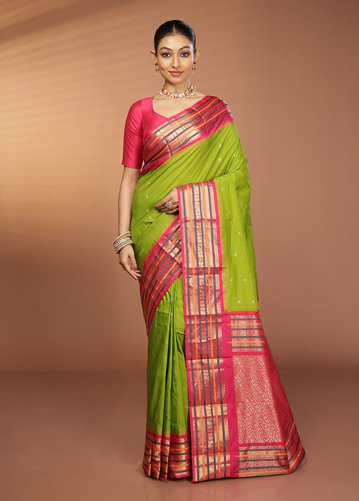 Green Kanjivaram Silk Saree With Blouse Piece