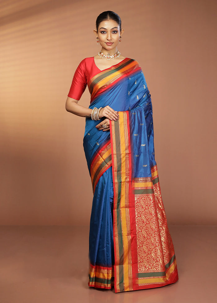 Blue Kanjivaram Silk Saree With Blouse Piece