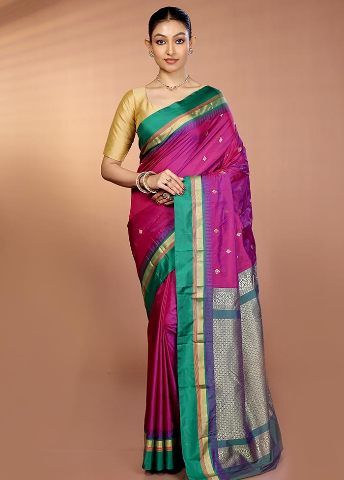 Purple Kanjivaram Silk Saree With Blouse Piece