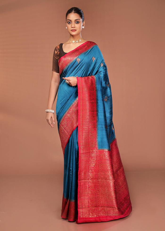 Green Tussar Pure Silk Saree With Blouse Piece