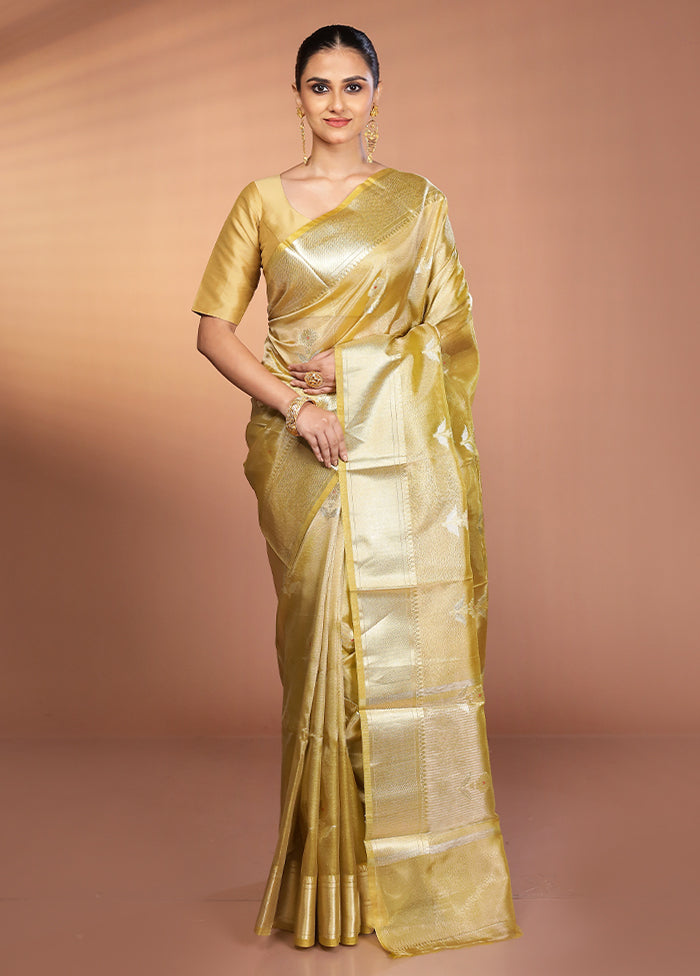 Yellow Tissue Silk Saree With Blouse Piece