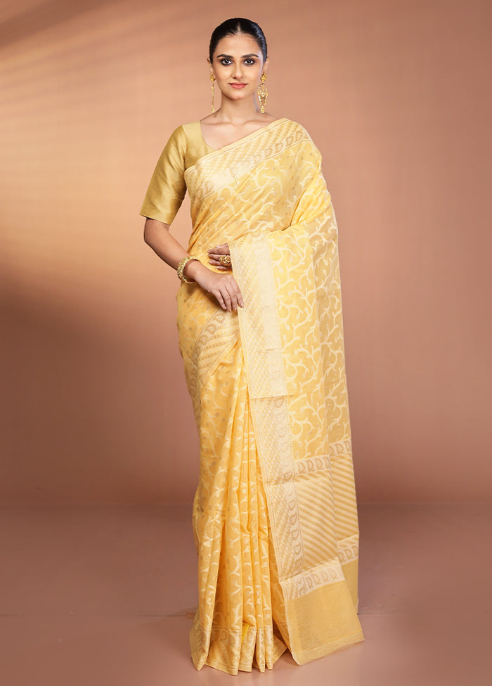 Yellow Kora Silk Saree With Blouse Piece