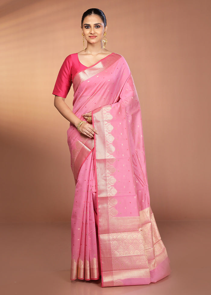 Pink Kora Silk Saree With Blouse Piece