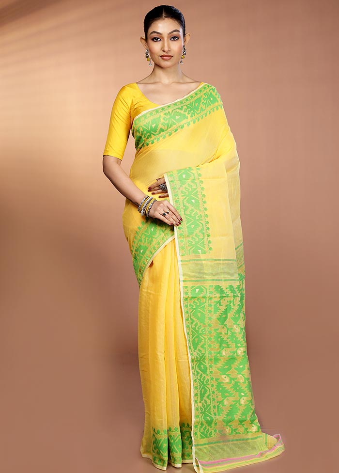 Green Tant Jamdani Saree Without Blouse Piece