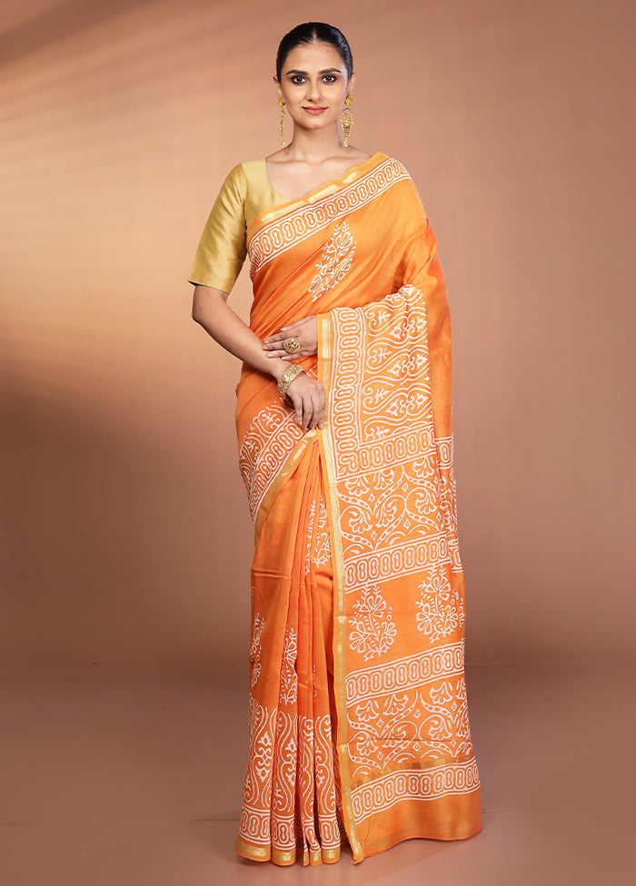 Orange Chanderi Silk Saree With Blouse Piece
