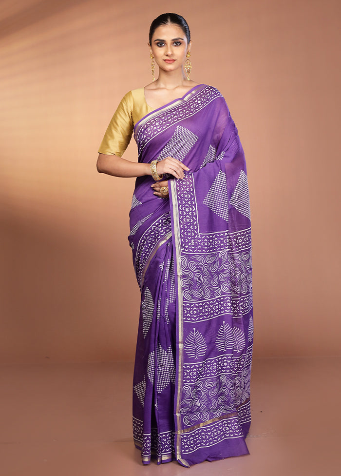 Purple Chanderi Silk Saree With Blouse Piece