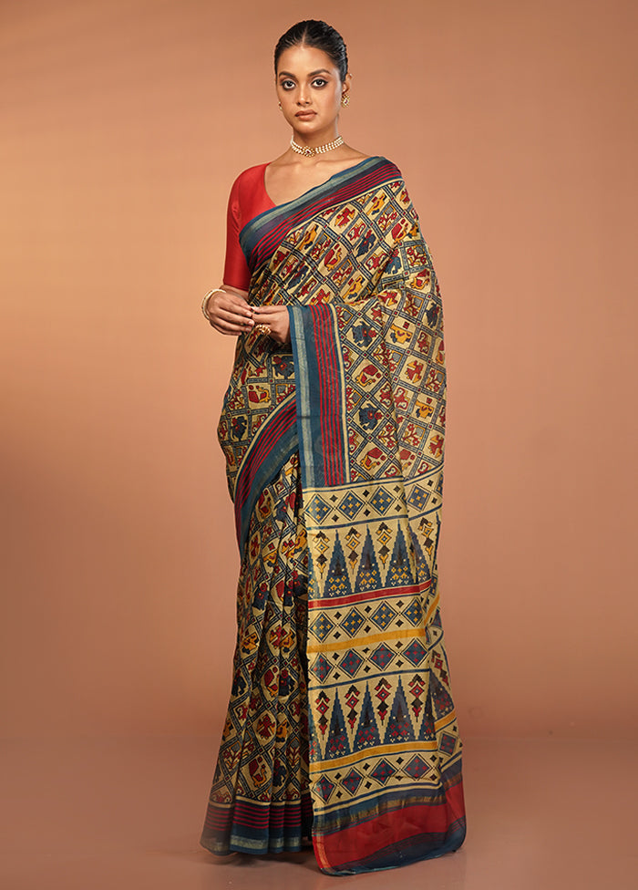 Cream Chanderi Silk Saree With Blouse Piece