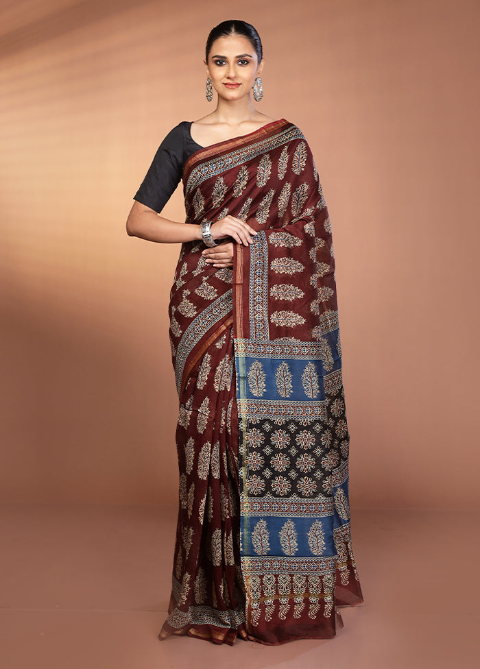 Maroon Chanderi Silk Saree With Blouse Piece