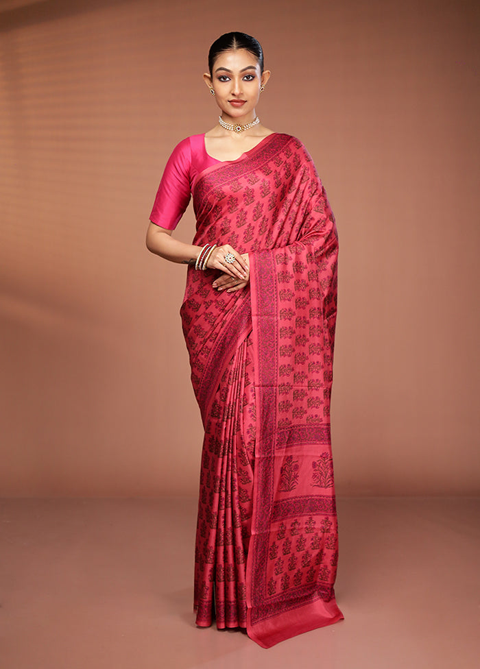 Red Printed Pure Silk Saree Without Blouse Piece