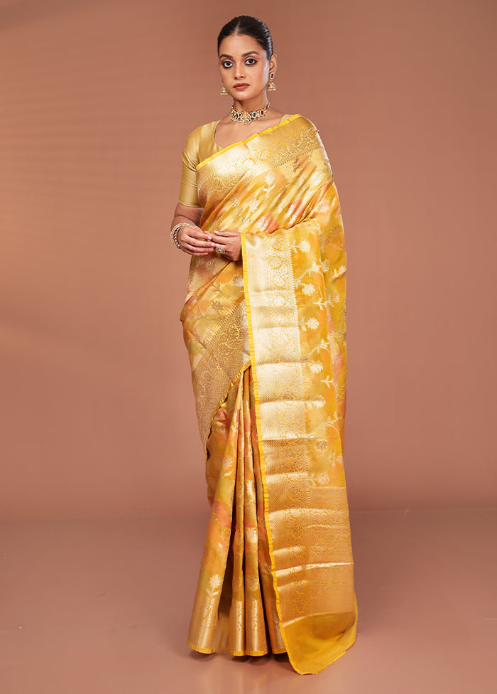 Yellow Tissue Silk Saree With Blouse Piece