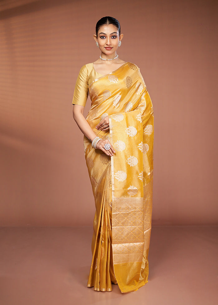 Yellow Tissue Silk Saree With Blouse Piece