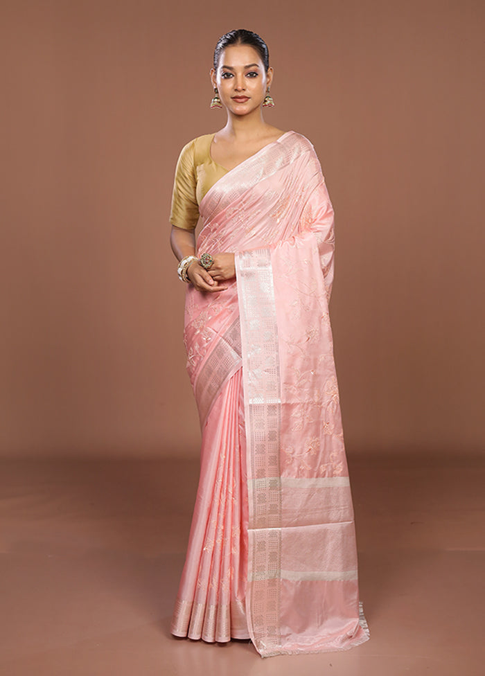 Pink Dupion Silk Saree With Blouse Piece