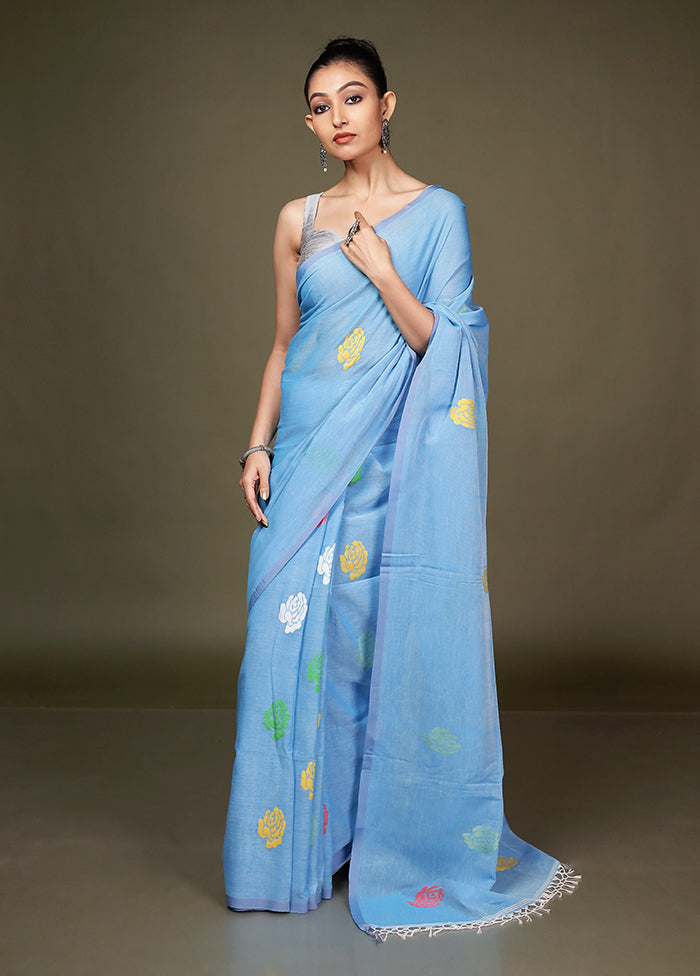 Blue Matka Silk Saree With Blouse Piece