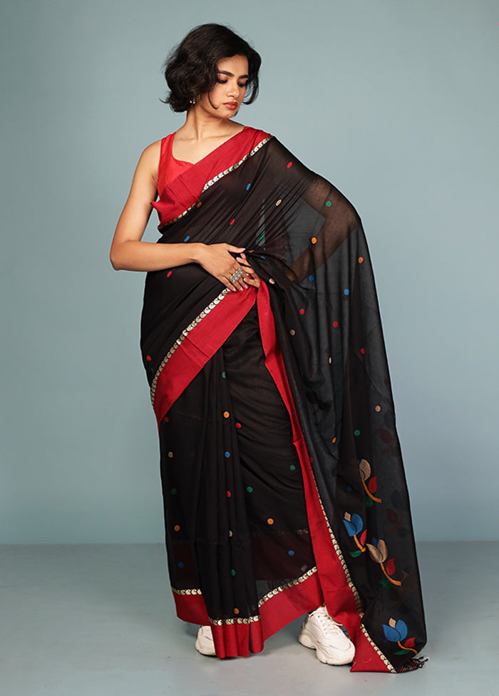 Black Matka Silk Saree Without Blouse Piece