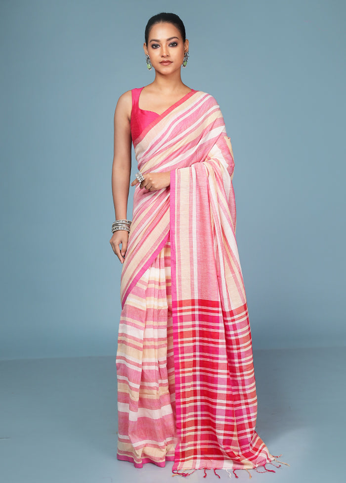 Pink Cotton Saree With Blouse Piece
