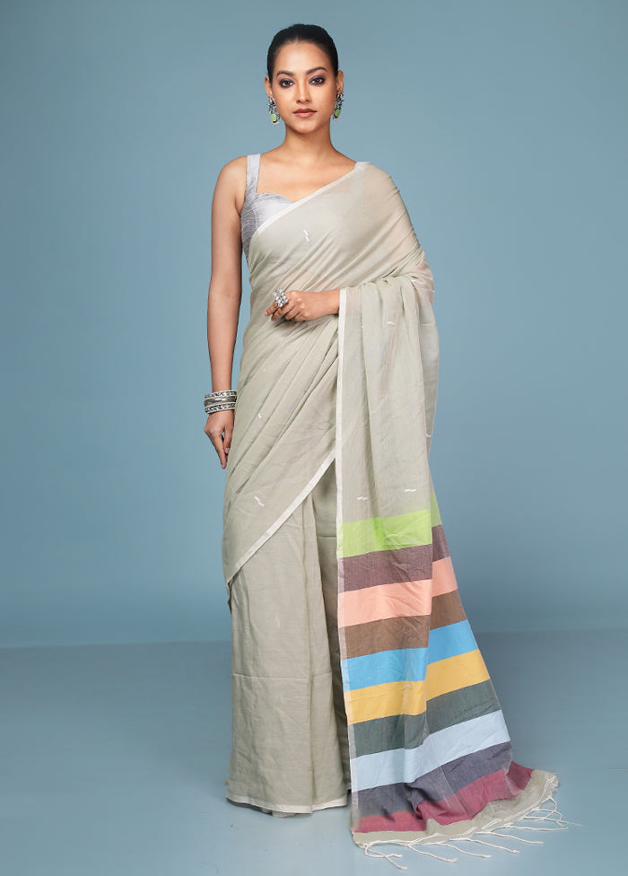 Cream Cotton Saree With Blouse Piece