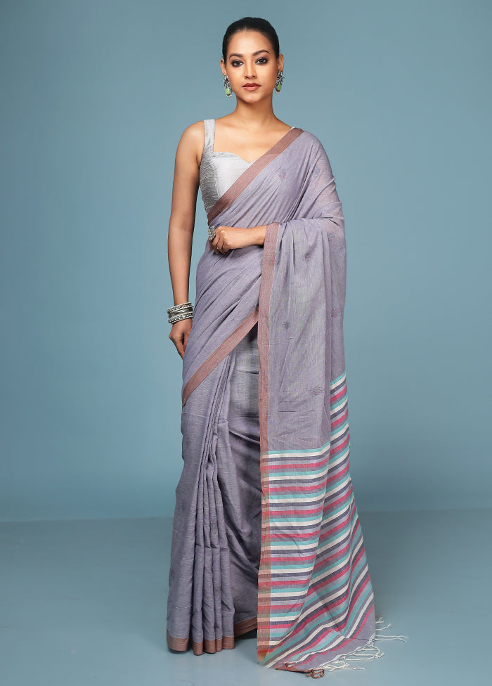 Grey Pure Cotton Saree With Blouse Piece