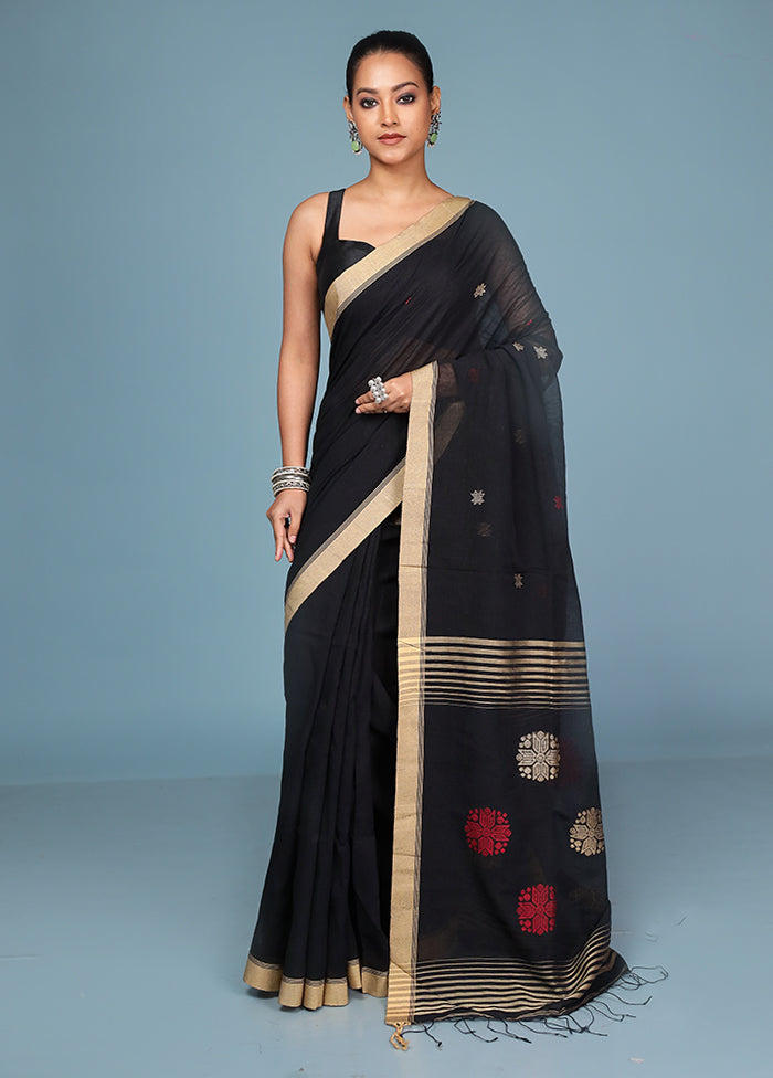 Black Pure Cotton Saree With Blouse Piece