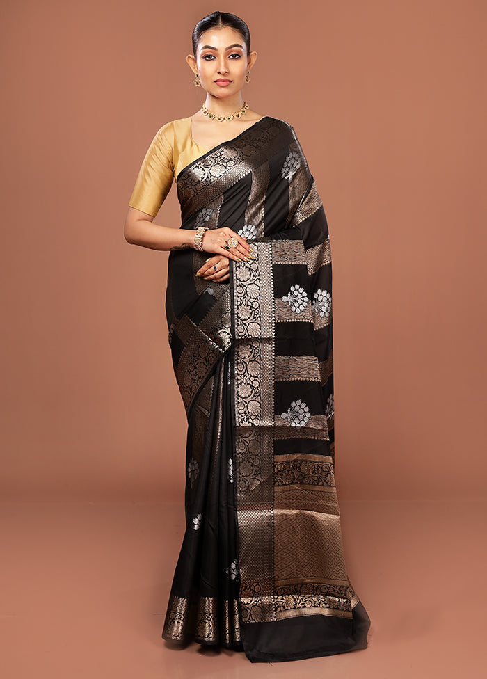 Black Kora Silk Saree With Blouse Piece