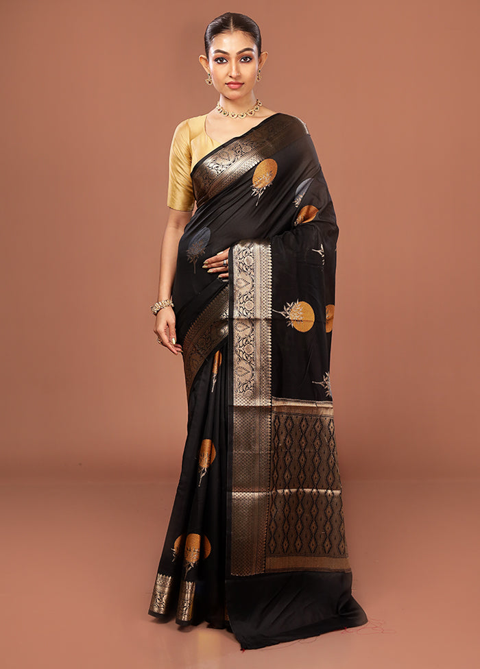 Black Kora Silk Saree With Blouse Piece