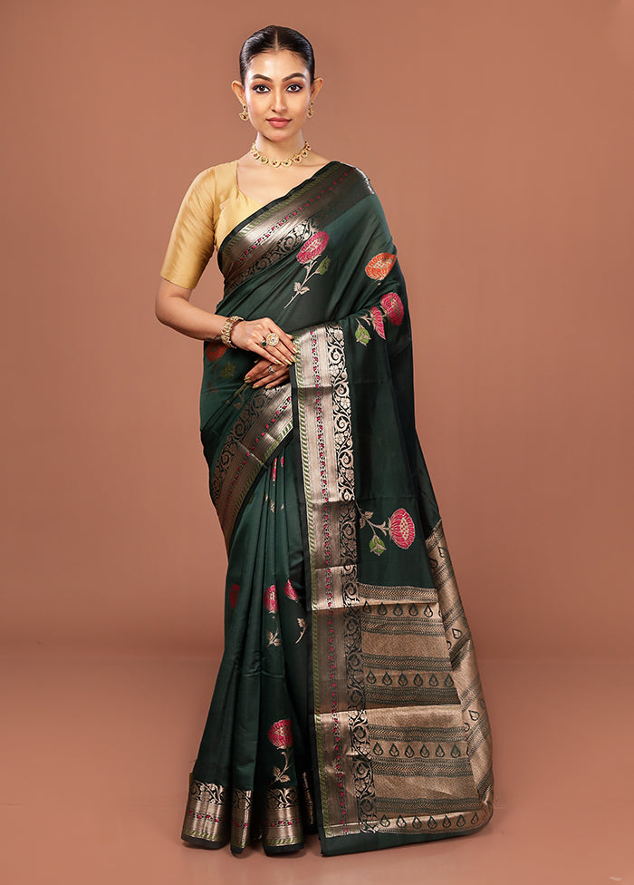 Green Kora Silk Saree With Blouse Piece