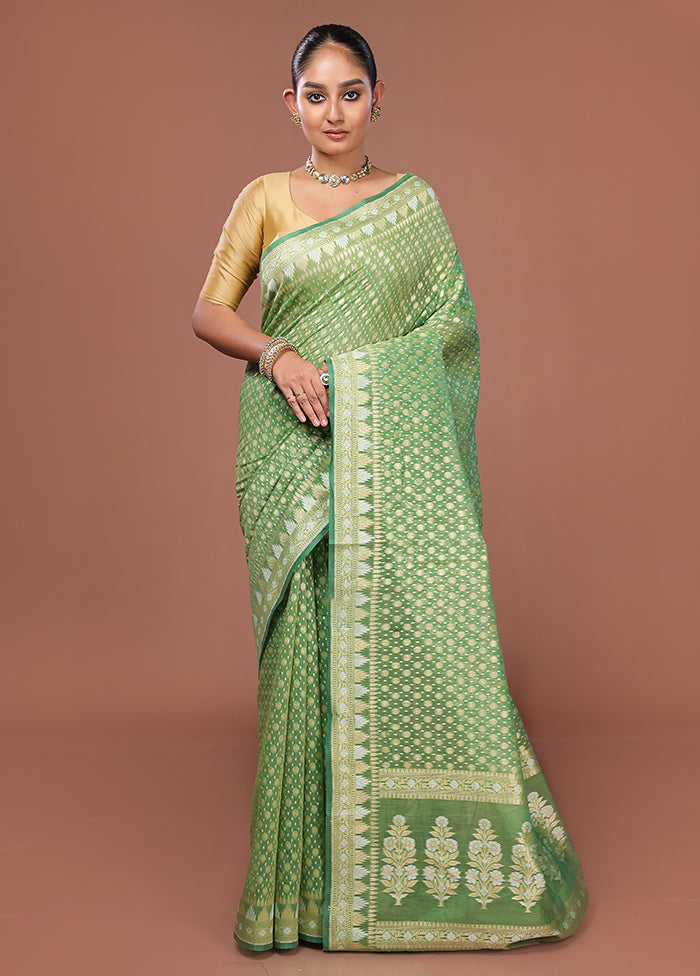 Green Kora Silk Saree With Blouse Piece