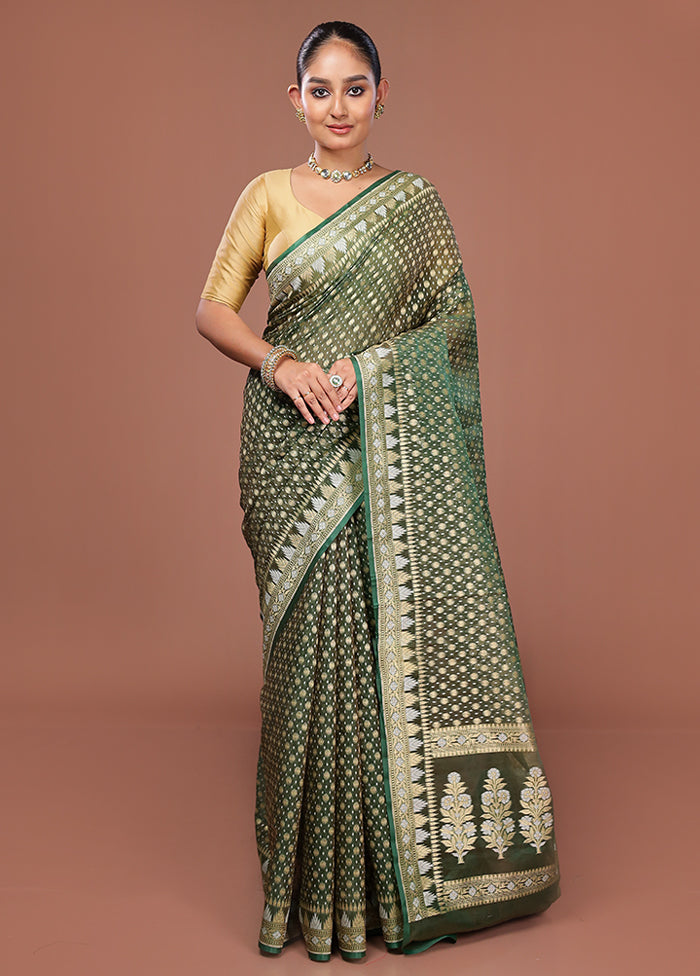 Green Kora Silk Saree With Blouse Piece