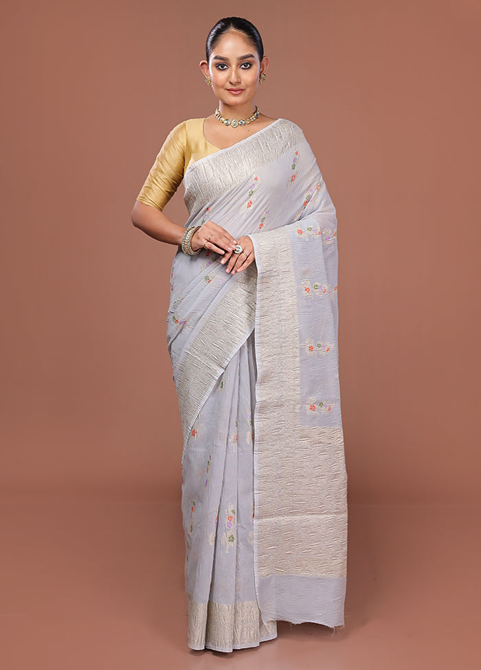 Grey Tissue Silk Saree With Blouse Piece