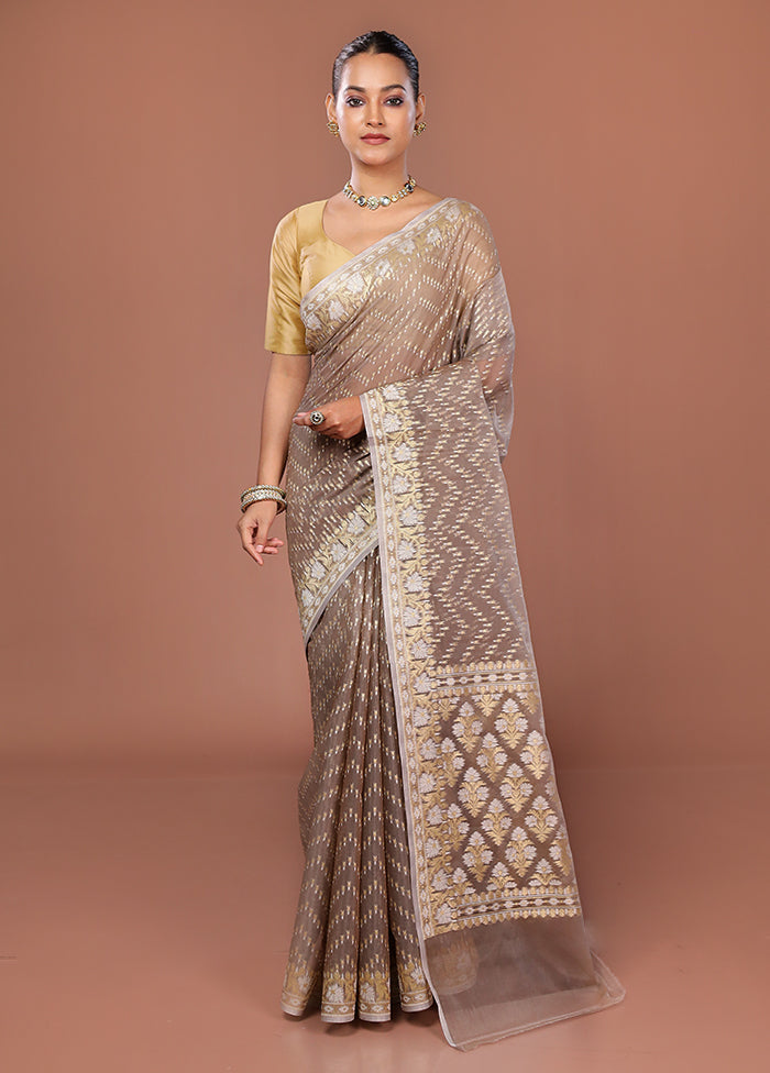 Grey Kora Silk Saree With Blouse Piece