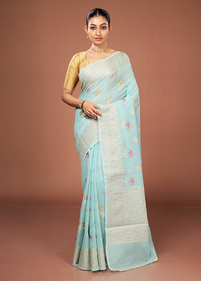 Blue Tissue Silk Saree With Blouse Piece