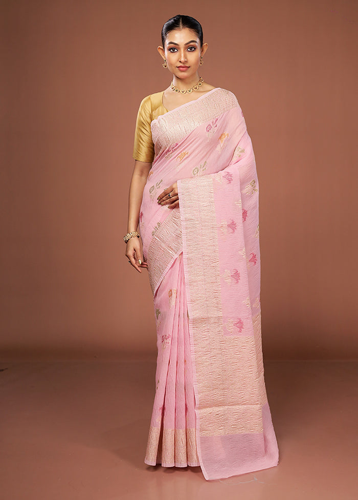 Pink Tissue Silk Saree With Blouse Piece