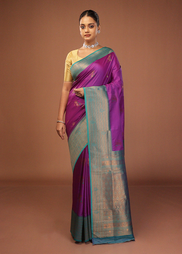 Purple Dupion Silk Saree With Blouse Piece