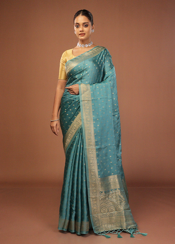 Green Dupion Silk Saree With Blouse Piece