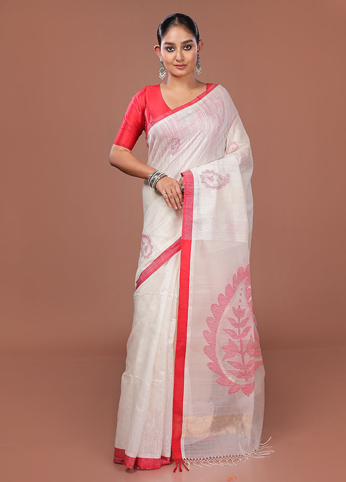 White Matka Pure Silk Saree With Blouse Piece