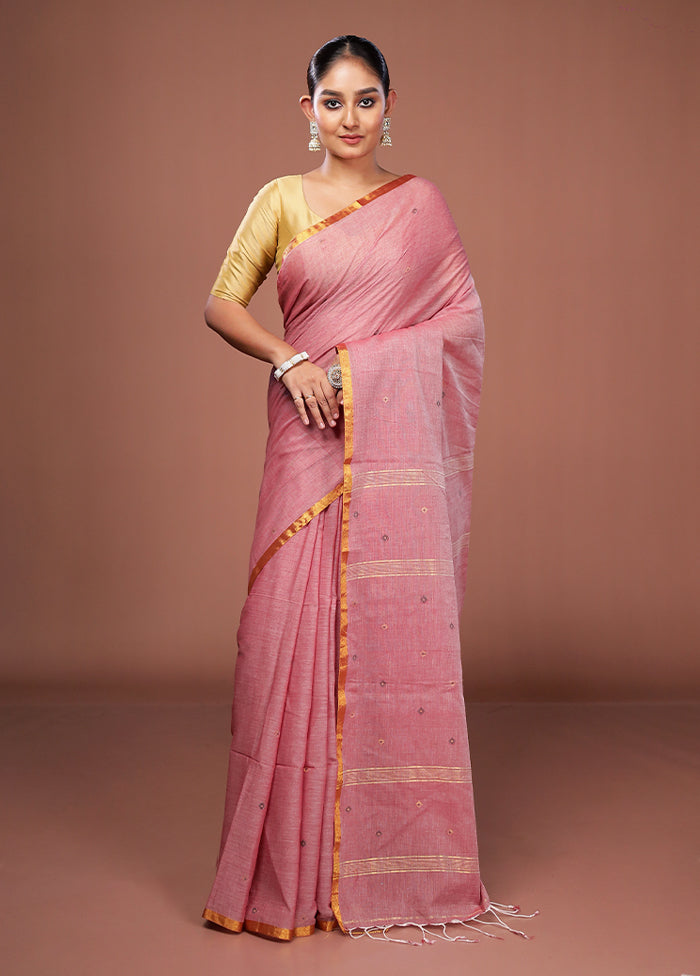 Pink Matka Silk Saree With Blouse Piece