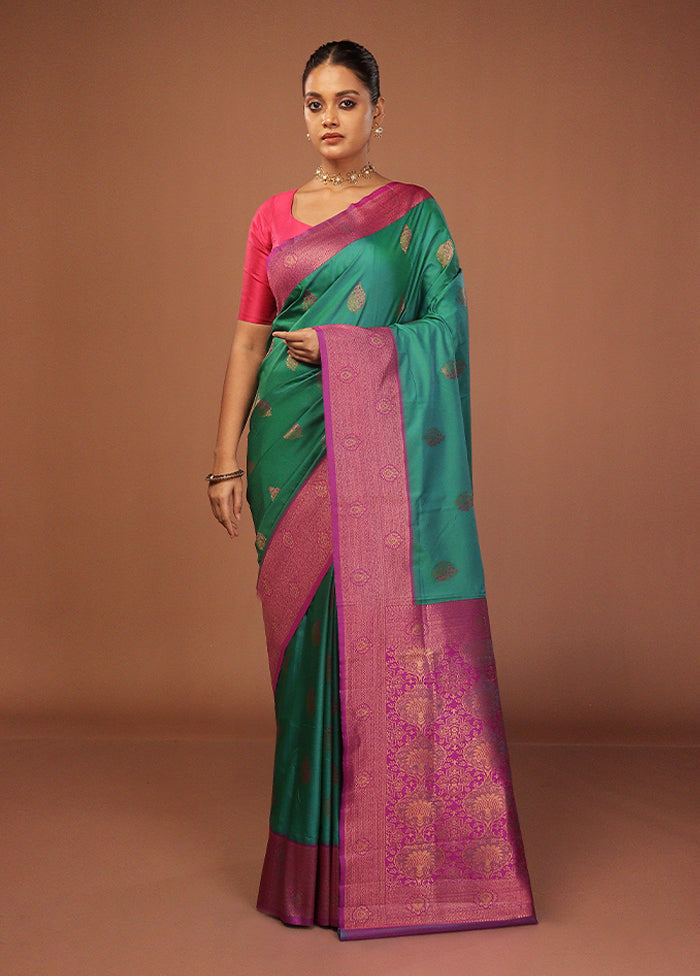 Green Dupion Silk Saree With Blouse Piece