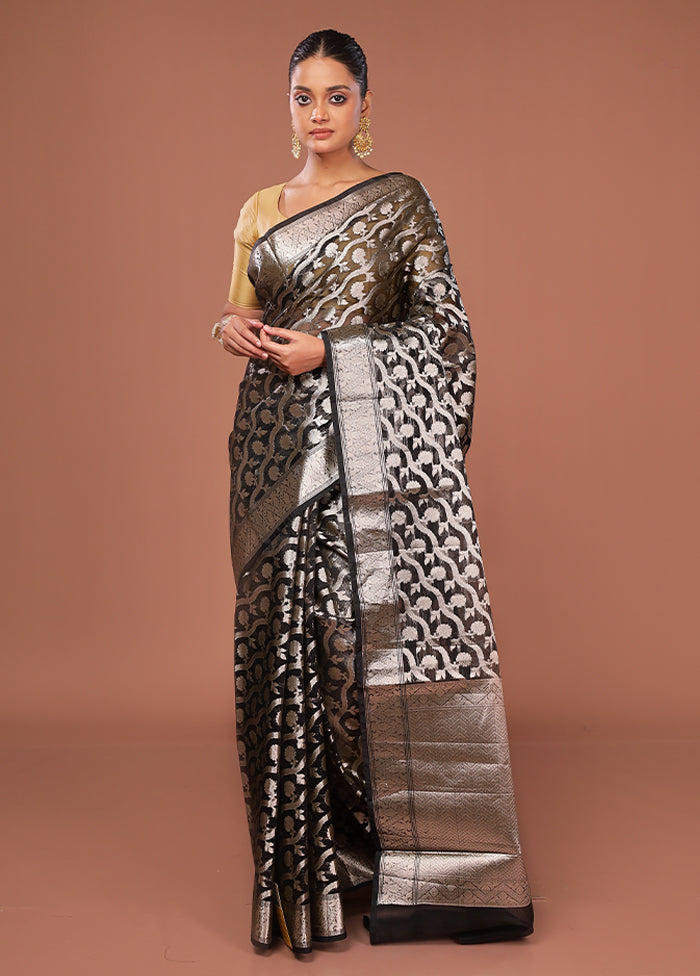 Black Kora Silk Saree With Blouse Piece