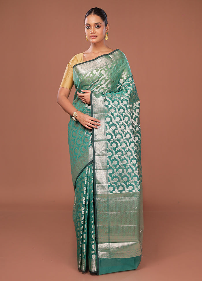 Green Kora Silk Saree With Blouse Piece