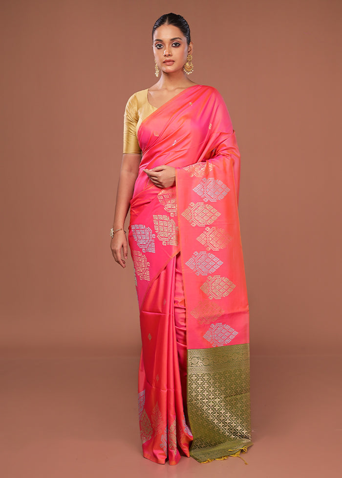 Pink Dupion Silk Saree With Blouse Piece