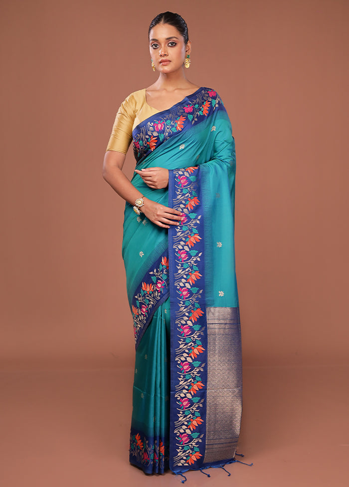 Green Dupion Silk Saree With Blouse Piece