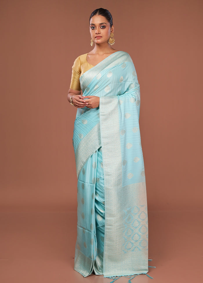 Blue Dupion Silk Saree With Blouse Piece