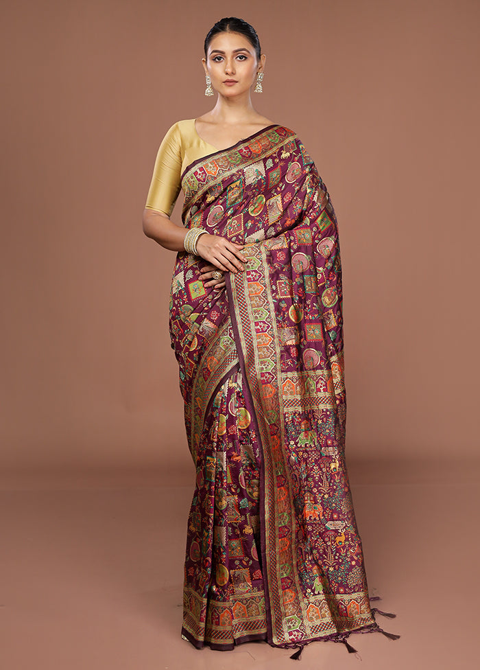 Purple Dupion Silk Saree With Blouse Piece