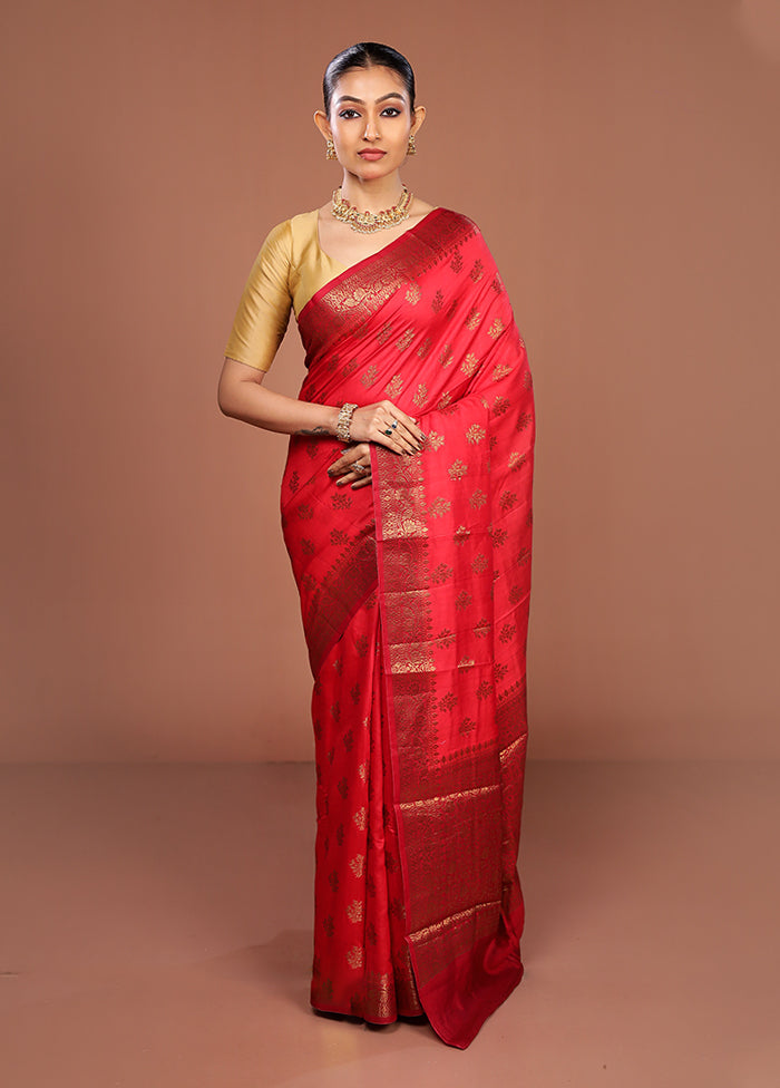 Red Handloom Dupion Pure Silk Saree With Blouse Piece