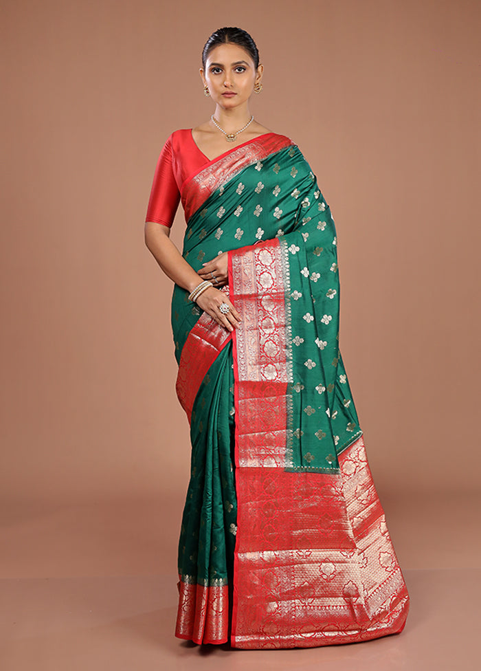 Green Handloom Dupion Pure Silk Saree With Blouse Piece