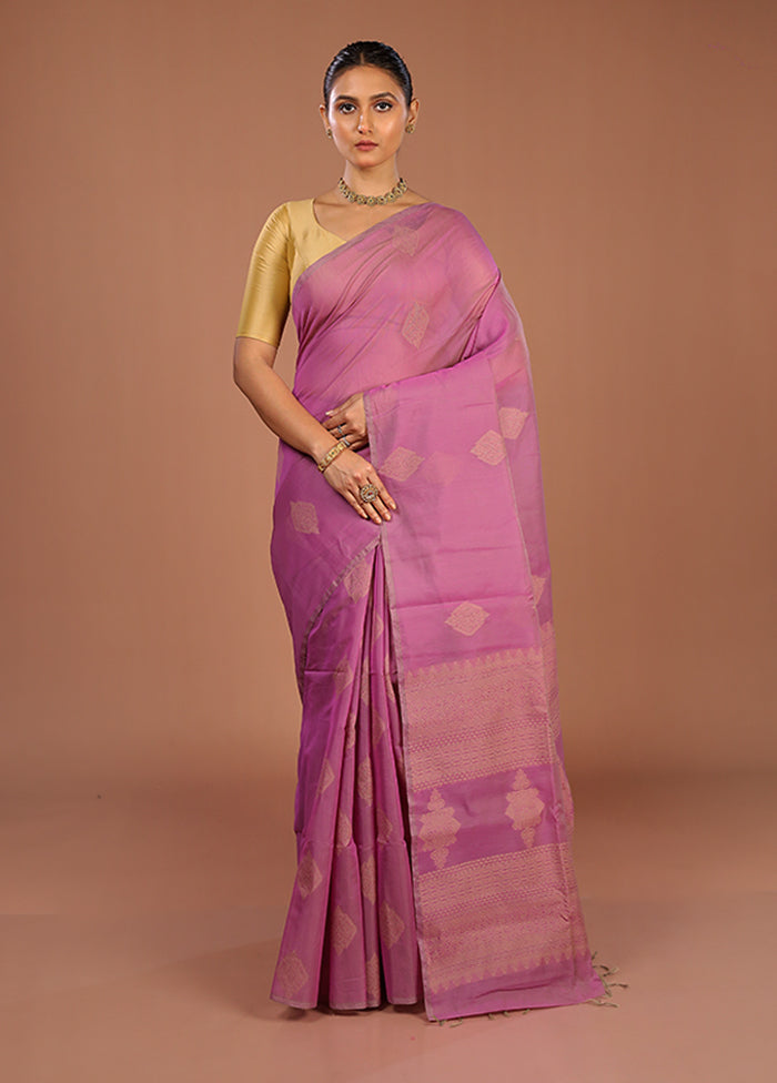 Purple Cotton Saree With Blouse Piece
