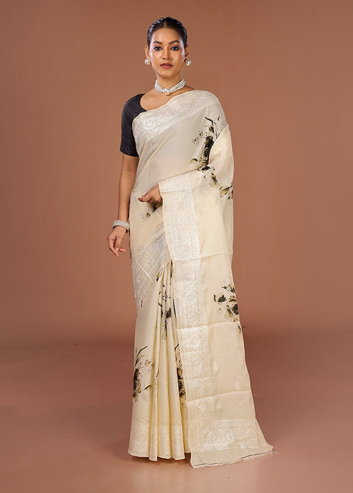Cream Tussar Silk Saree With Blouse Piece