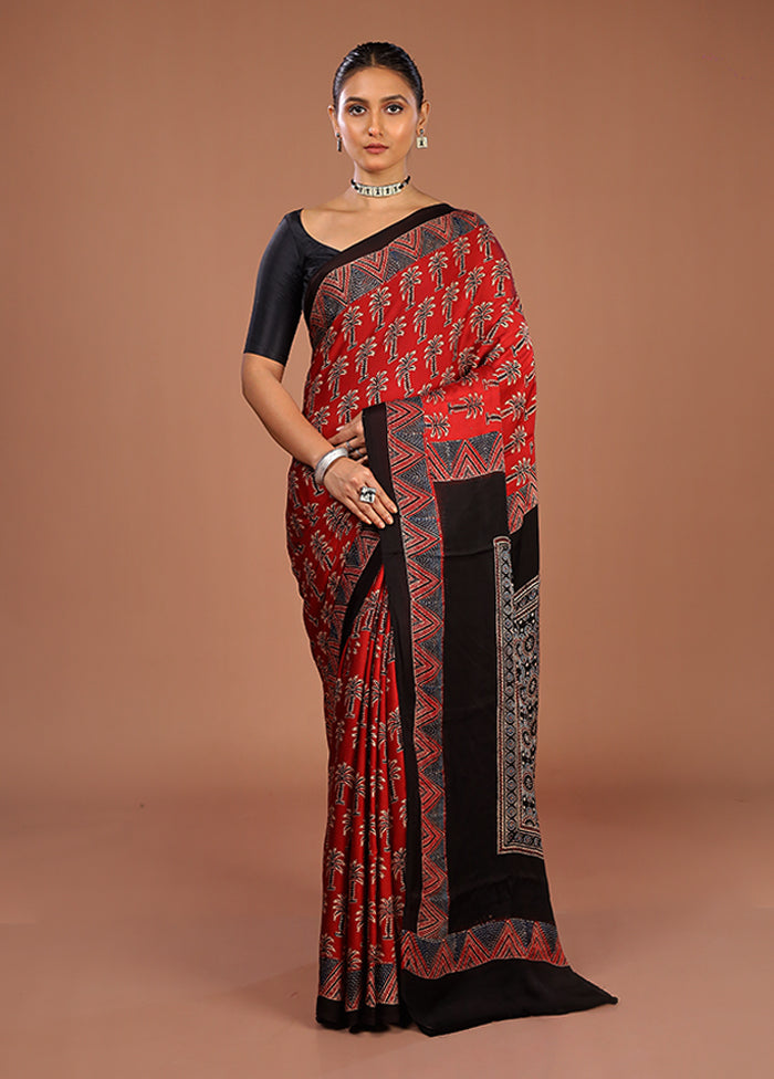 Black Printed Pure Silk Saree Without Blouse Piece