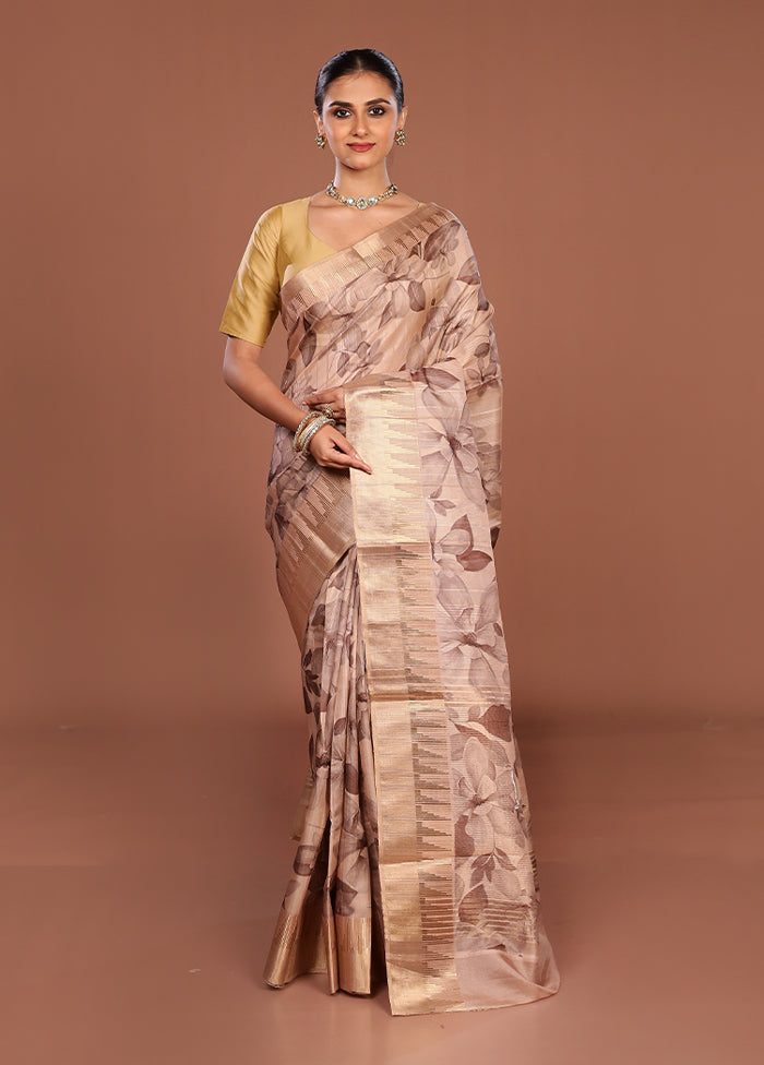 Cream Tussar Silk Saree With Blouse Piece