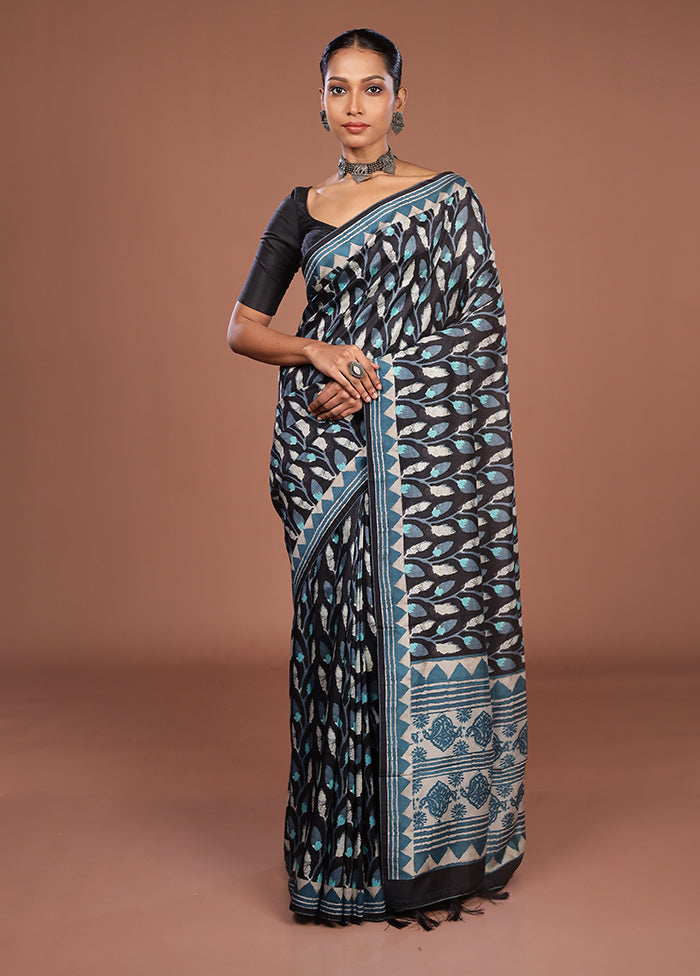 Black Tussar Silk Saree With Blouse Piece